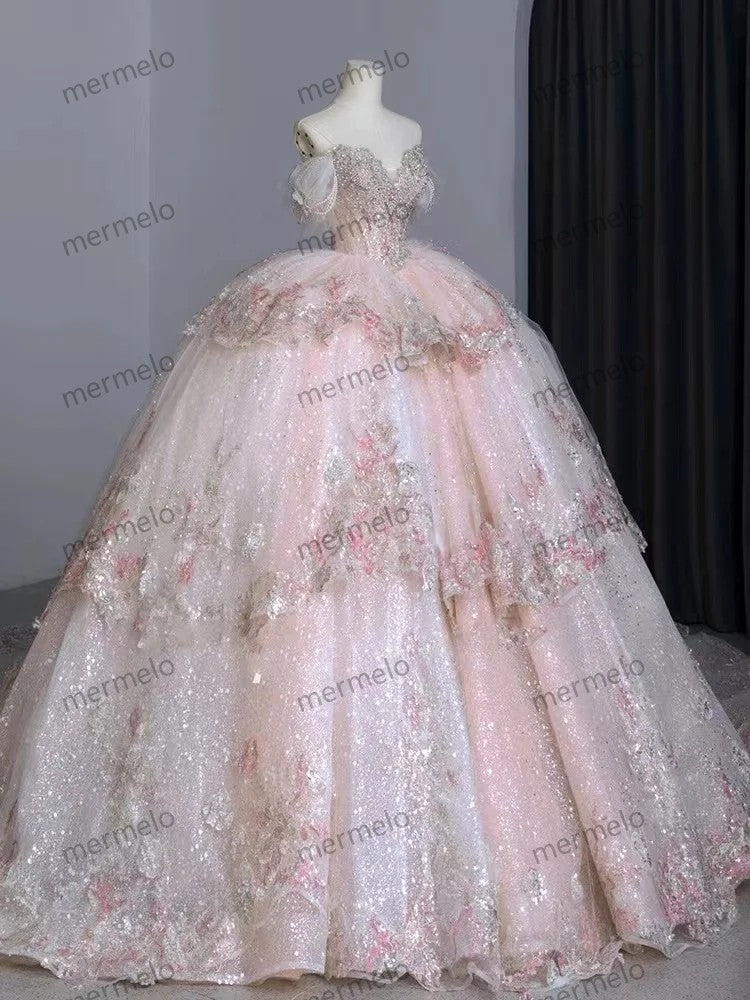 One Shoulder Dress New Heavy Industry Pink Large Tail Escape Princess Dress