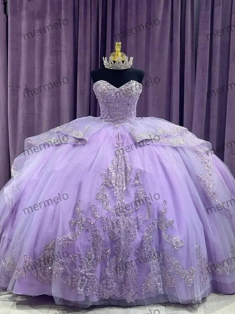 Lilac Quinceanera Dress Sequined Appliques Lace Ruffles Ball Gown Sweet 16 Dresses