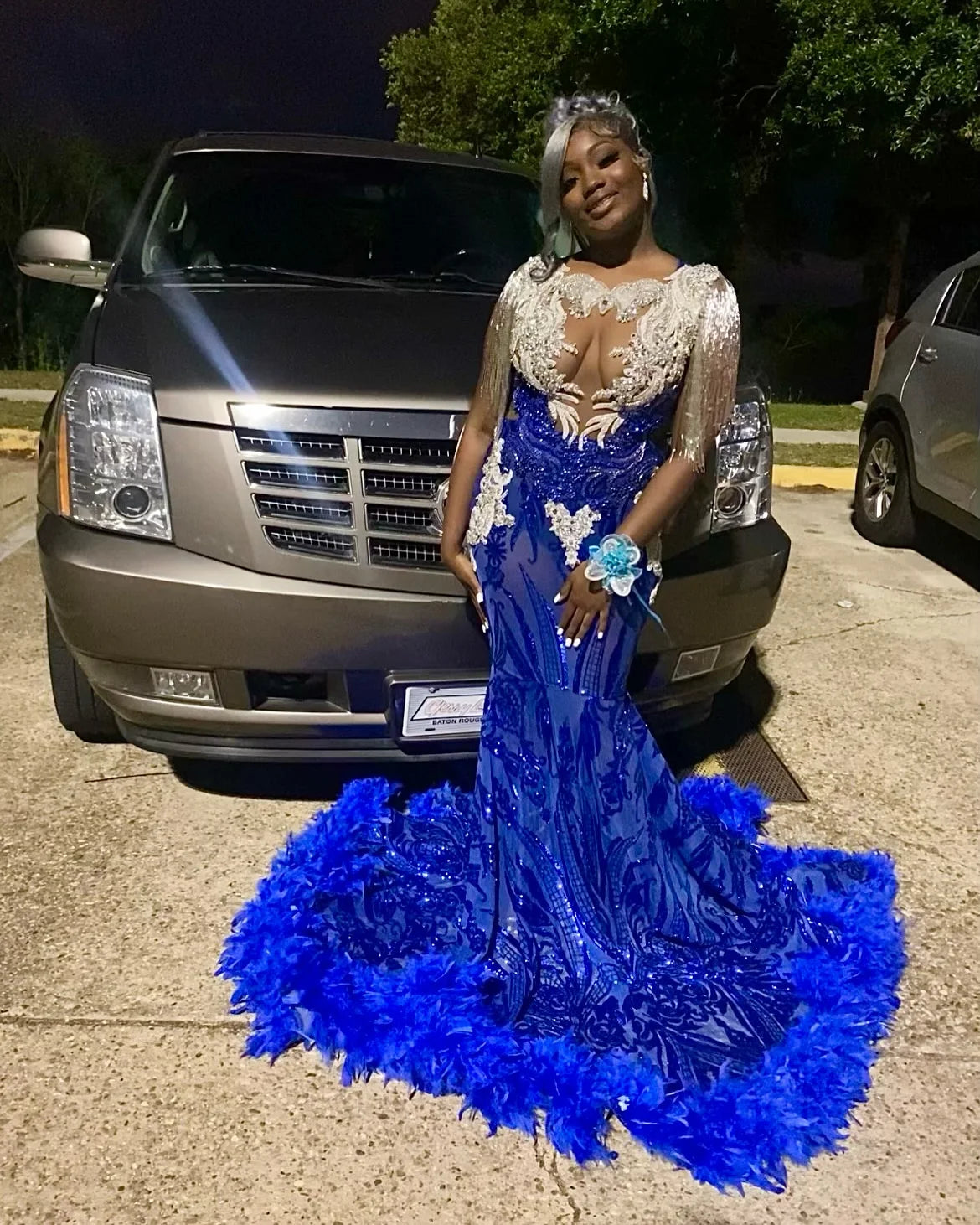 Sparkly Sequin Royal Blue Mermaid Prom Dresses Long for Black Girl 2025 Beading Tassel Applique Formal Evening Gowns Customized