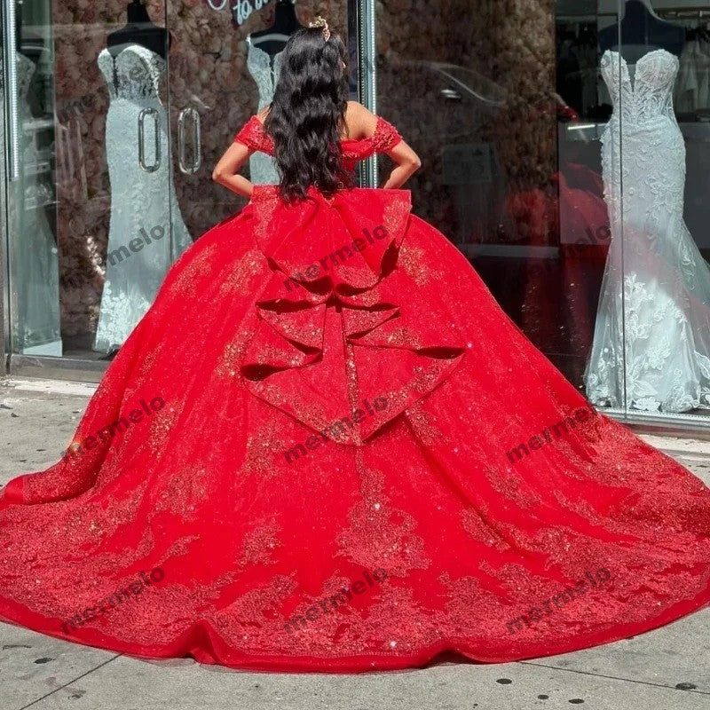 Red Quinceanera Dresses Ball Gown Shiny Sequined Appliques Sweet 16 Dress