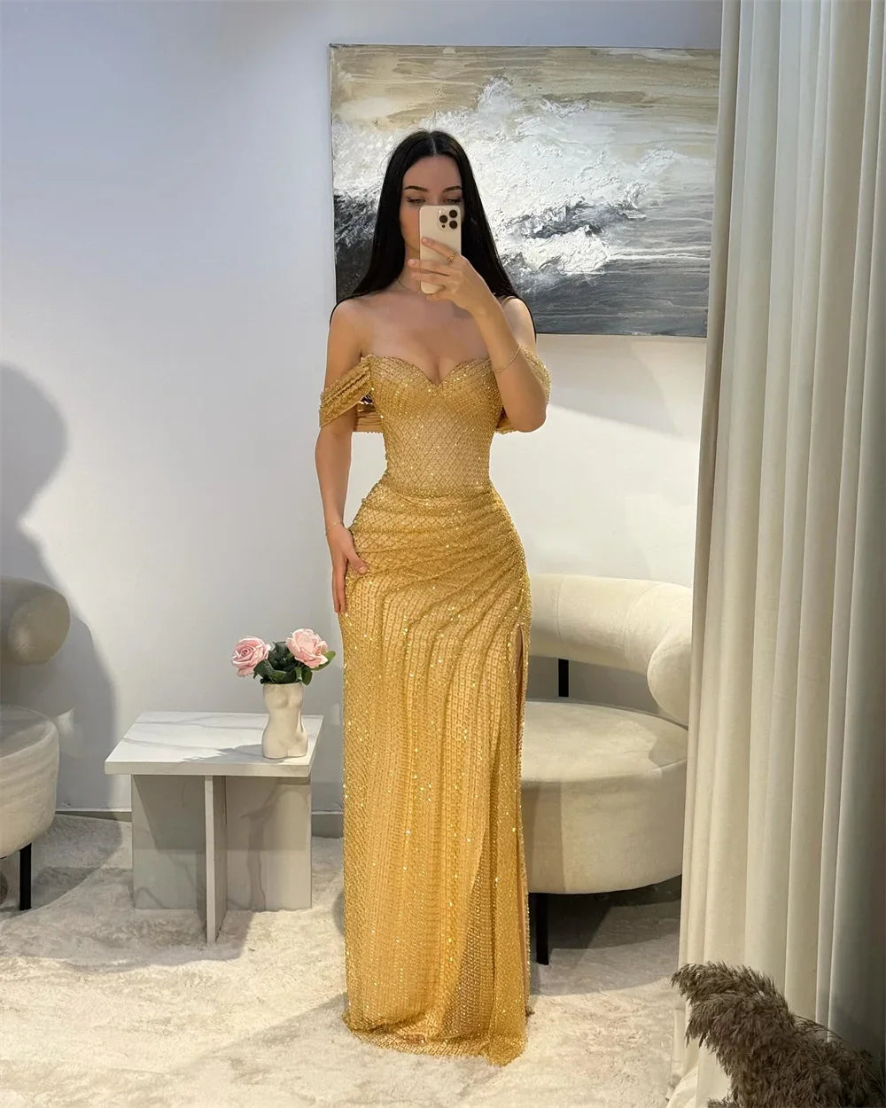 Luxury Sequins Sweetheart Neck Mermaid Prom Dress Side Split Sleeveless vestidos de noiva Customized Floor-length Formal Evening