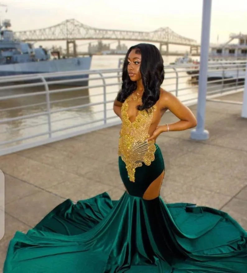 Teal Blue Women Long Black Girls Prom Dresses Sexy Sheer Luxury Beaded Diamond Mermaid Prom Gowns Evening Gala Party Customized