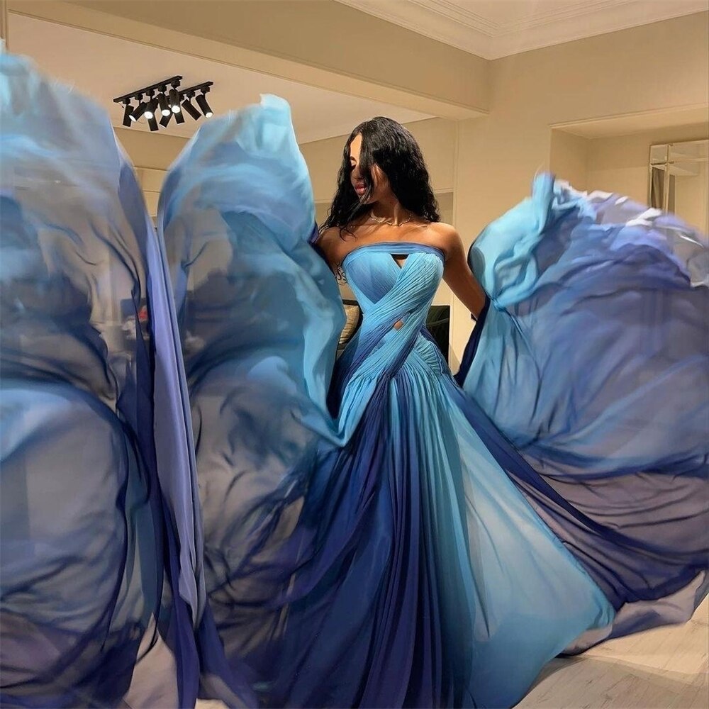 Prom Dresses Exquisite Strapless A-line Celebrity Fold Draped Chiffon Occasion Evening Gown שמלות ערב נשים לחתונה
