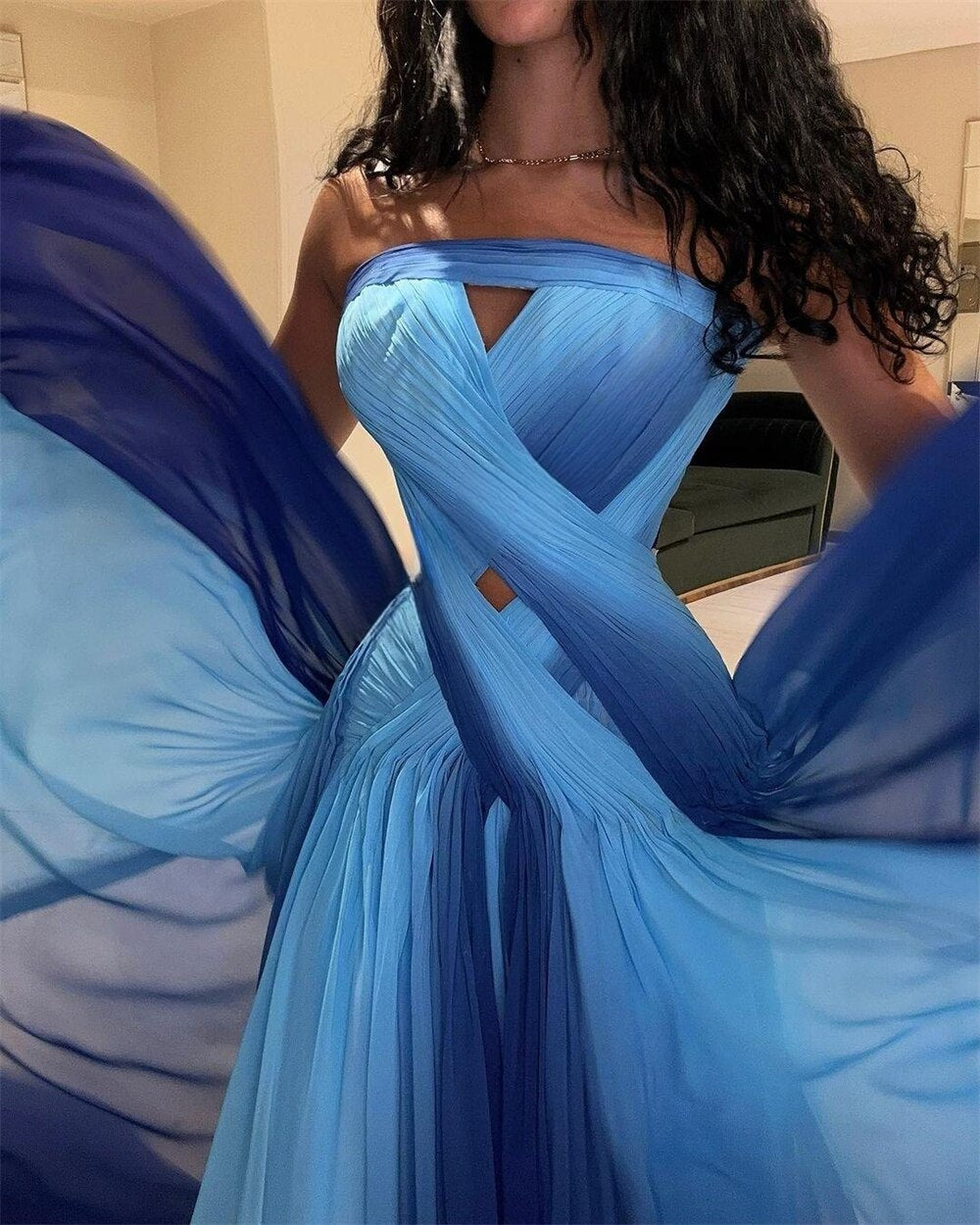 Prom Dresses Exquisite Strapless A-line Celebrity Fold Draped Chiffon Occasion Evening Gown שמלות ערב נשים לחתונה