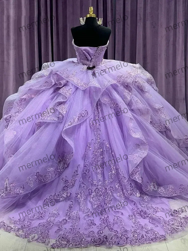 Lilac Quinceanera Dress Sequined Appliques Lace Ruffles Ball Gown Sweet 16 Dresses
