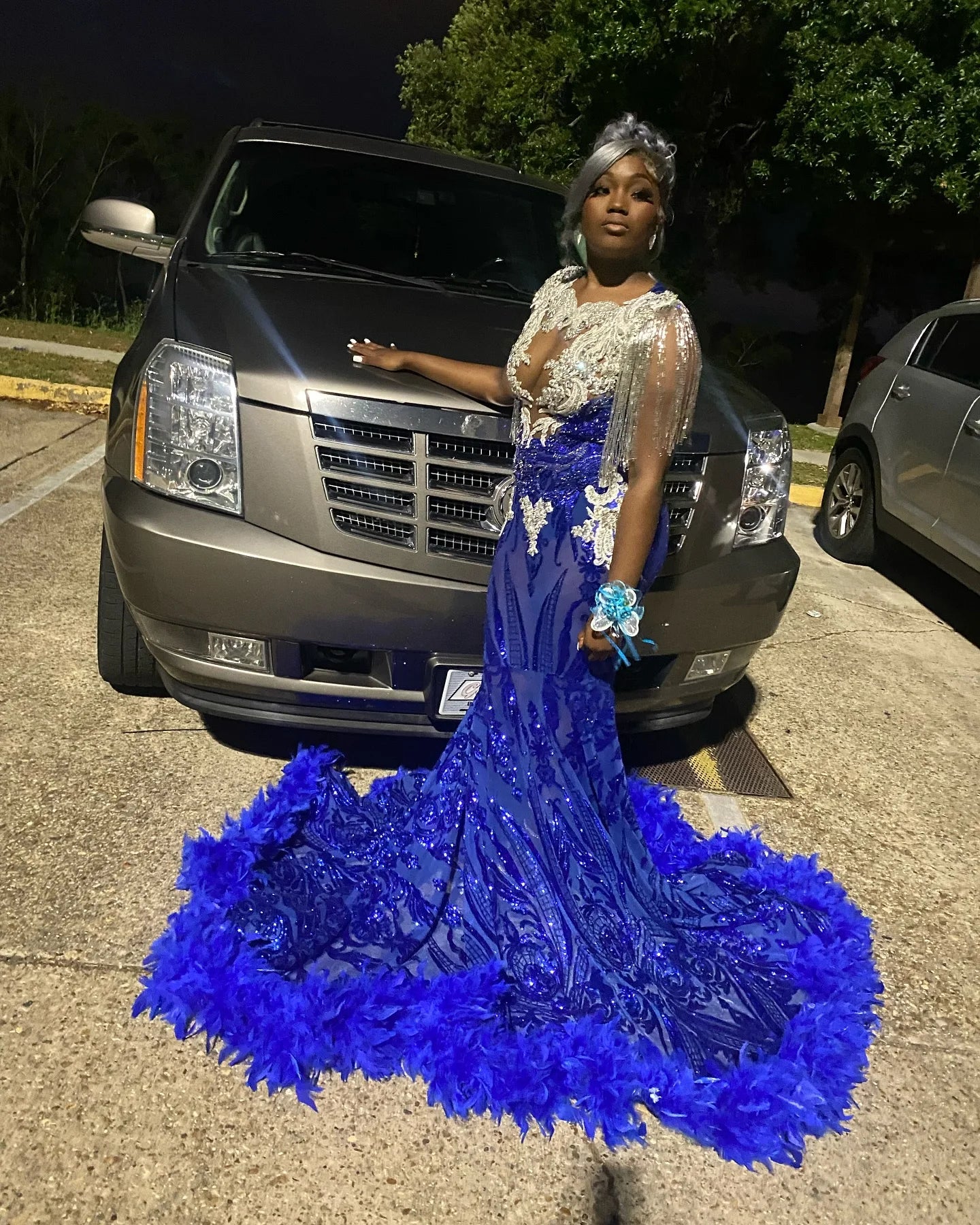 Sparkly Sequin Royal Blue Mermaid Prom Dresses Long for Black Girl 2025 Beading Tassel Applique Formal Evening Gowns Customized