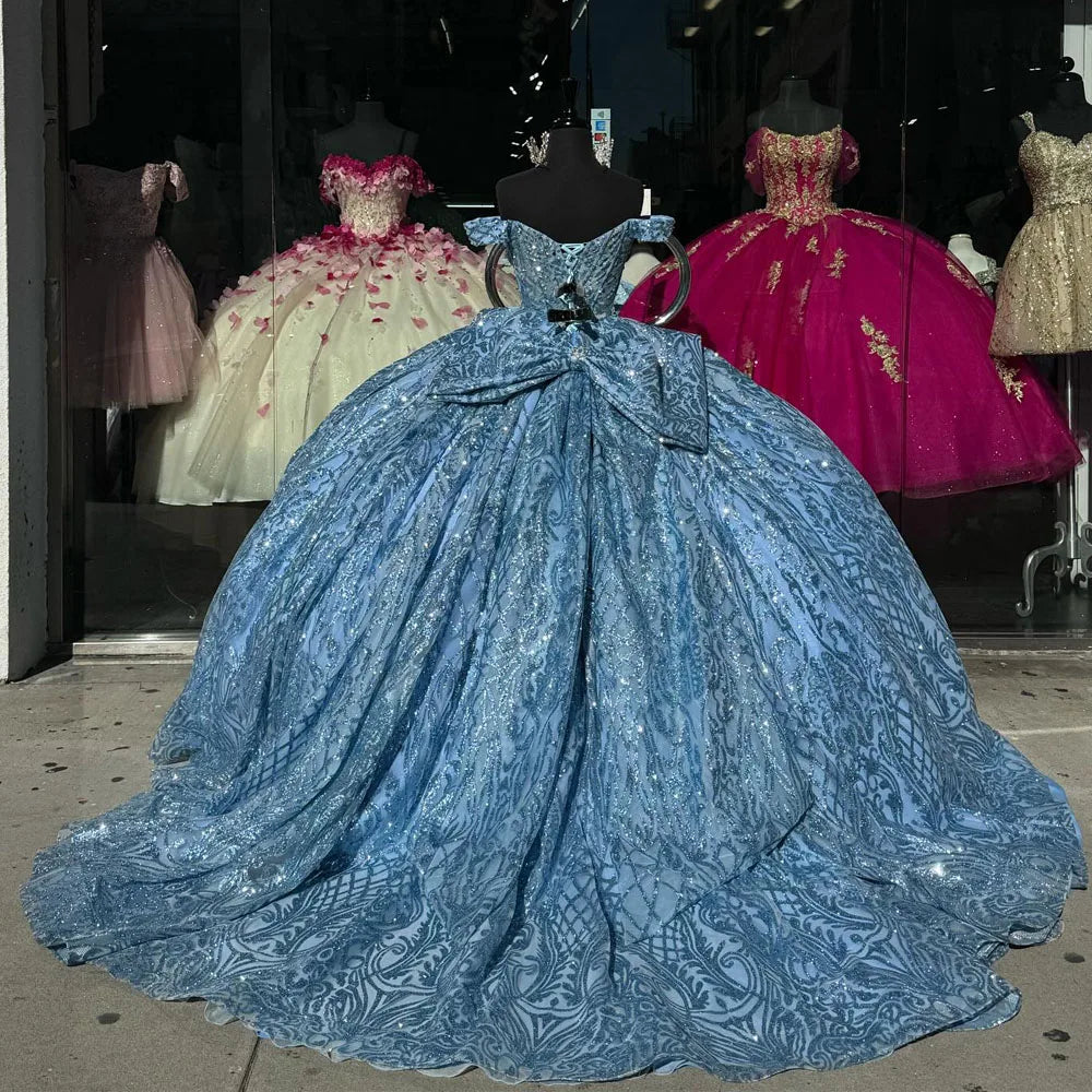 Quinceanera Dress Off The Shoulder Crystal Beads Corset Ball Gown Sweet 16 Dress Vestidos De XV Anos