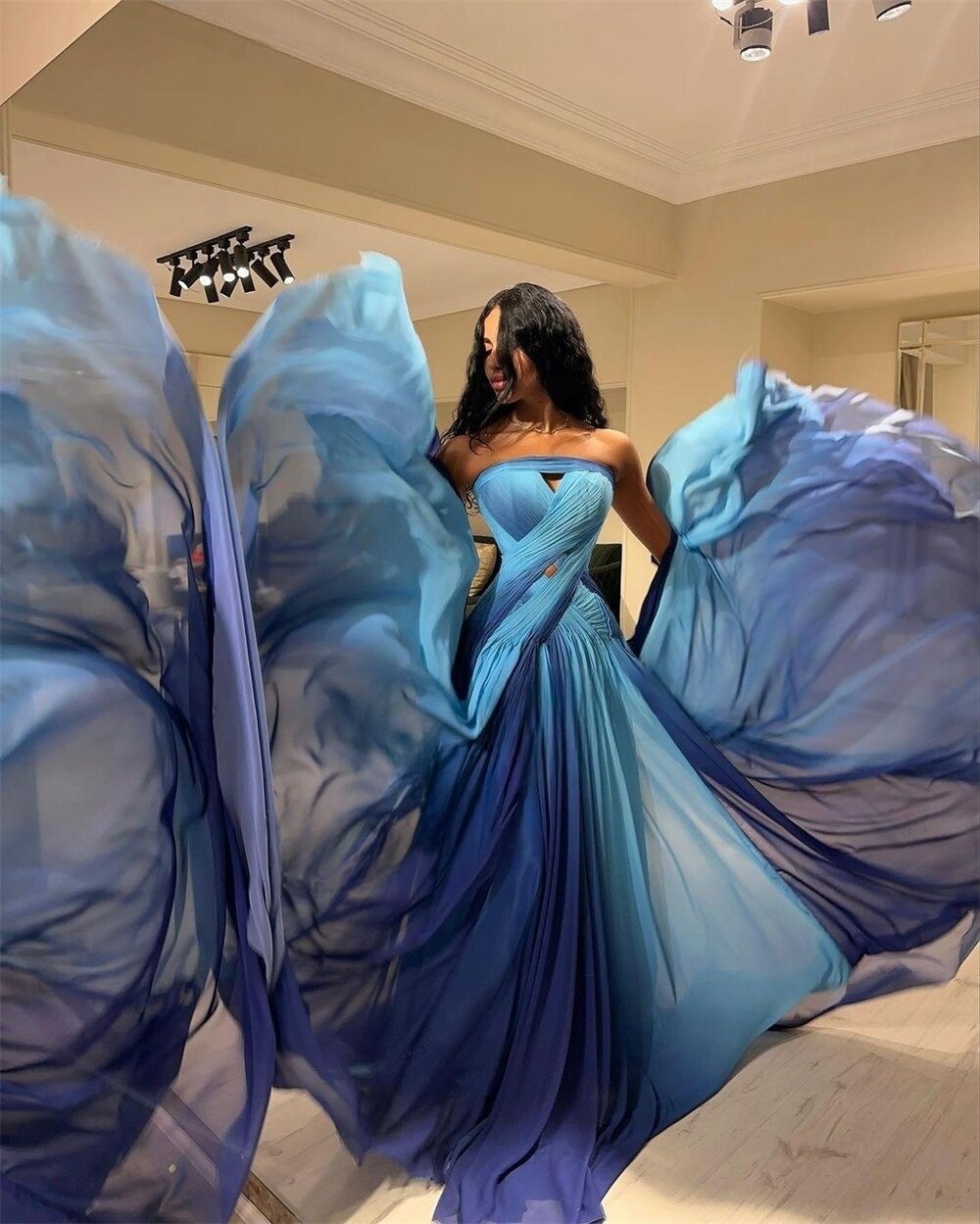 Prom Dresses Exquisite Strapless A-line Celebrity Fold Draped Chiffon Occasion Evening Gown שמלות ערב נשים לחתונה