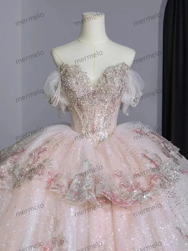 One Shoulder Dress New Heavy Industry Pink Large Tail Escape Princess Dress