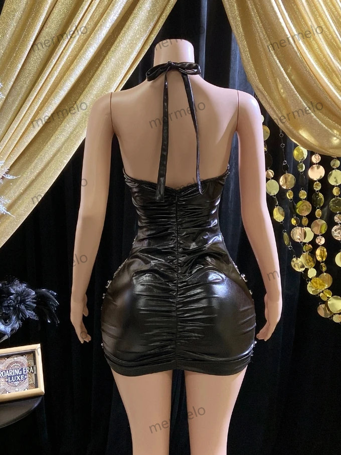 Black Sexy Mini Short Prom Dress Shiny Crystal Rhinestones Tulle See Through