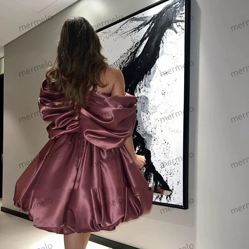 Off Shoulder Satin Evening Dress Short Girl Birthday Prom Dress A-line Evening Party Dresses Formal Occasion Gown
