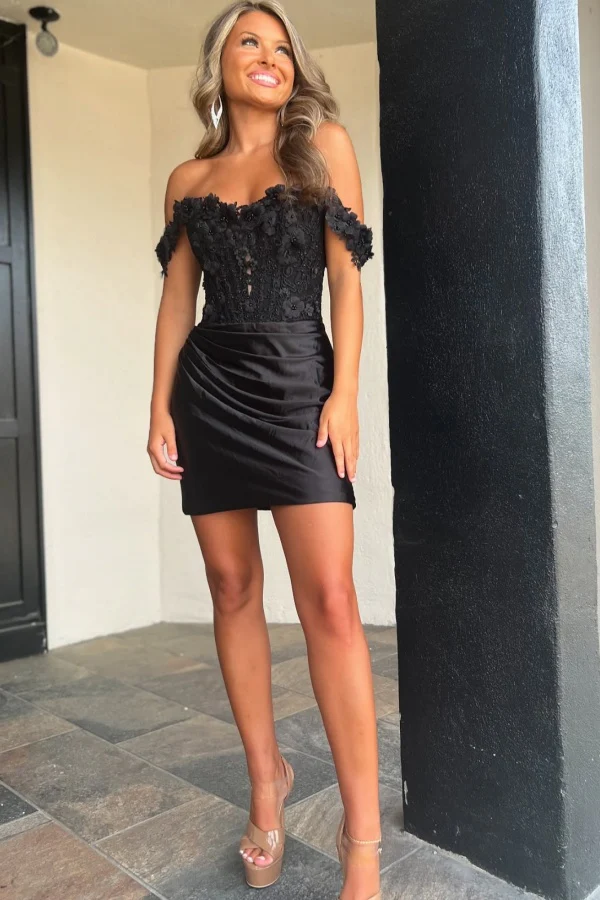 Sheath Off Shoulder 3D Flowers Appliques Homecoming Dress