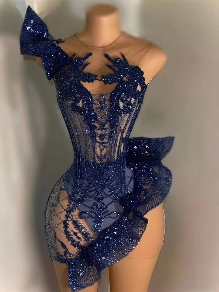 Silver Tassel Prom Dresses Short Bead Crystal Appliques Birthday Luxury Dress Mermaid Mini Cocktail Homecoming Customized