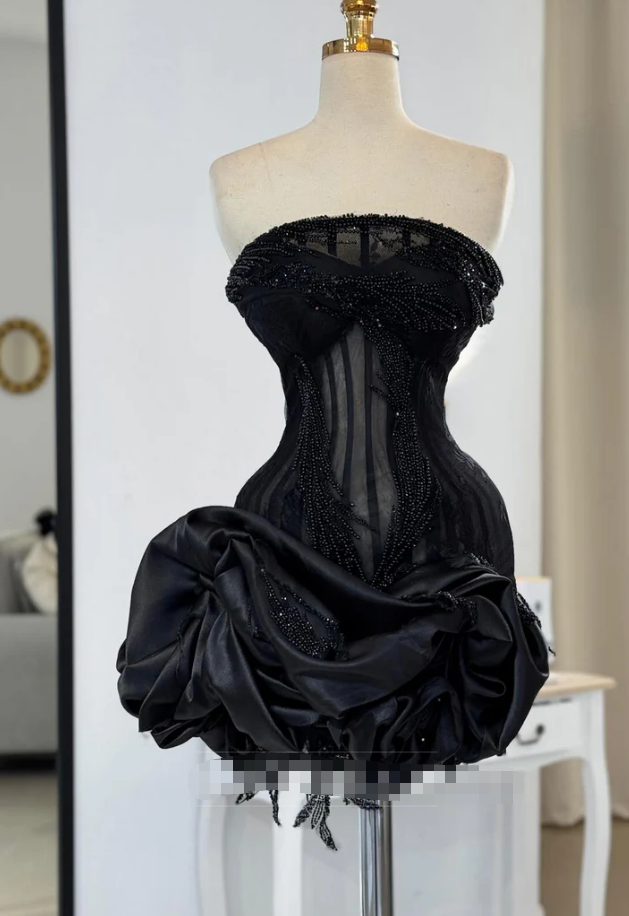 Straight Across Beaded Ruched A-Line Party Homecoming Dress