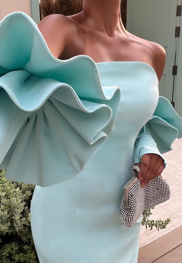 Straight Across Long Sleeves Sleek Mermaid Evening Dresss