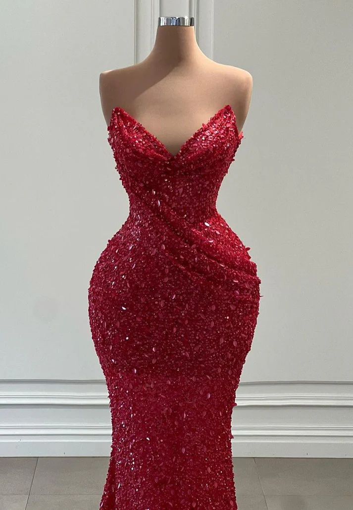 V-Neck Sleeveless Sequins Ruched Sparkly Prom Dress