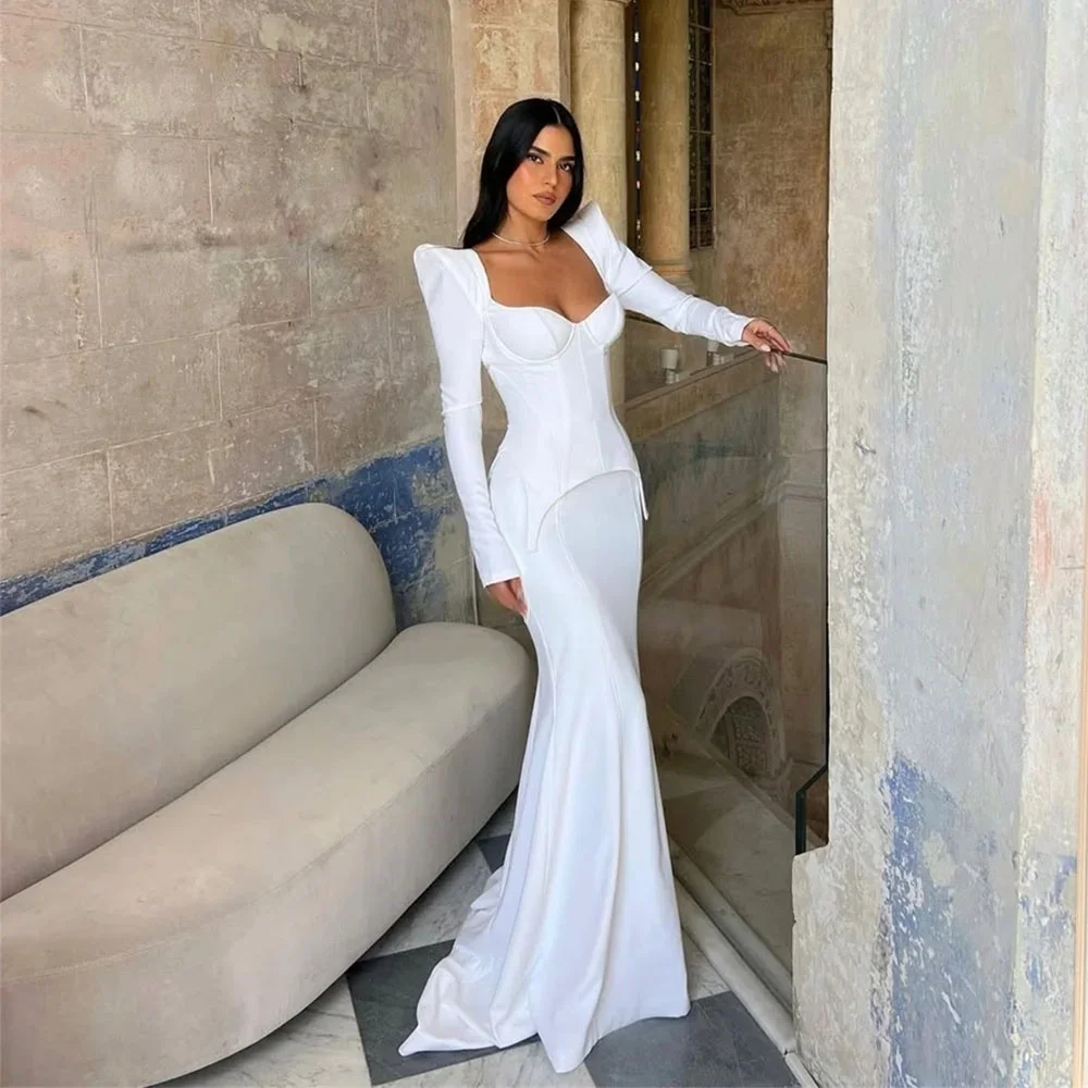 White Formal Long Sleeves Bespoke Occasion Gown Evening Dresses Prom P
