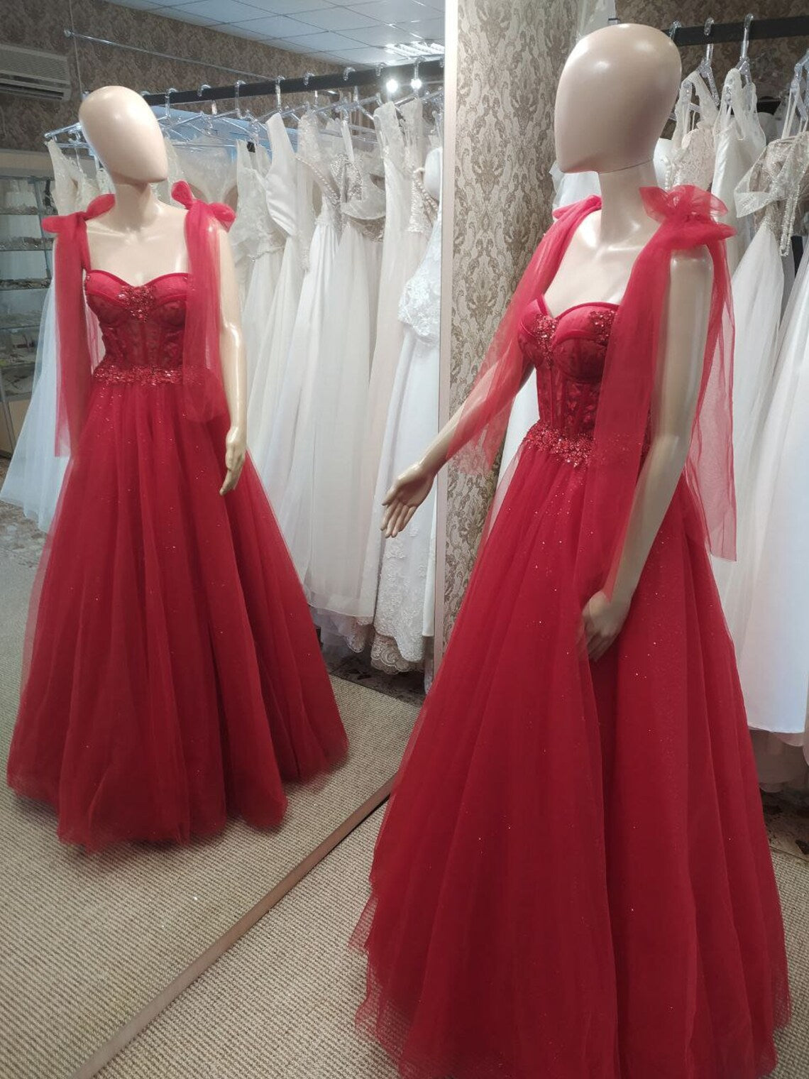 Tulle Red Party Dress, Prom Evening Dress, Off Shoulder Gown, Prom Dress, A-Line Party Dress, Maxi Corset Dress, Elegant Evening Dress