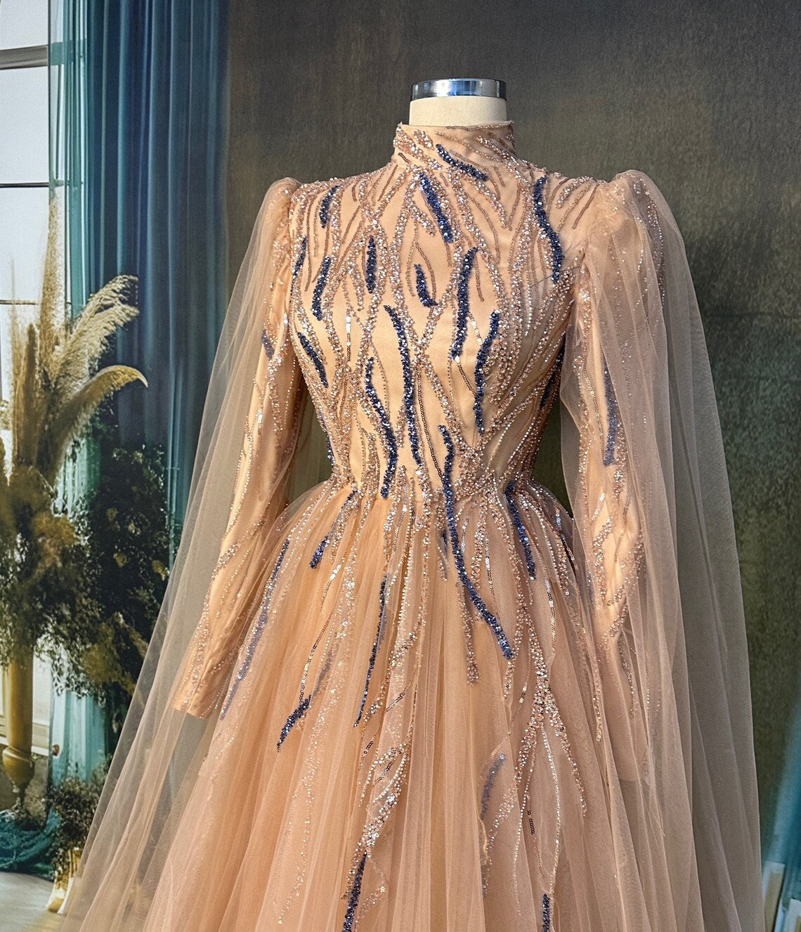 Sparkling Evening Dress Evening Dress Models Orange and Blue Color Evening Dress Evening Dresses Engagement Dress
