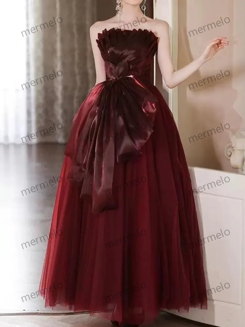 Red Tube Prom Dress, Tulle Prom Dress, Lace Prom Dress, Cocktail Party Dress, Evening Dress, Long Ball Gown, Princess Dress, Party Dress