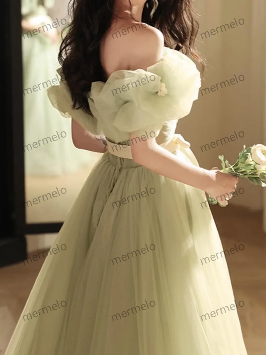Fairy Green Lace Prom Dress, Tulle Off Shoulder Prom Dress, Tulle Prom Dress, Cocktail Dress, Evening Party Dress, Birthday Party Dress