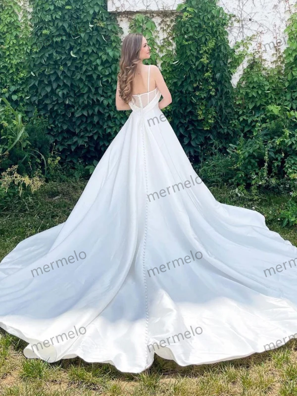 Sweetheart Neck Open Back White Long Prom Wedding Dresses with Train, White Formal Graduation Evening Dresses