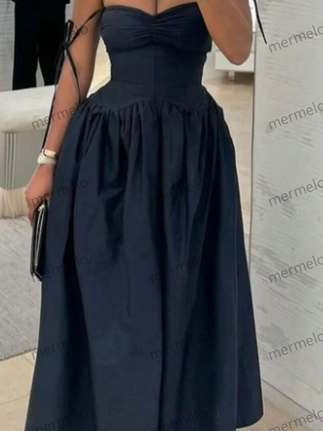 Navy Blue A Line Prom Dress Elegant Evening Party Dress