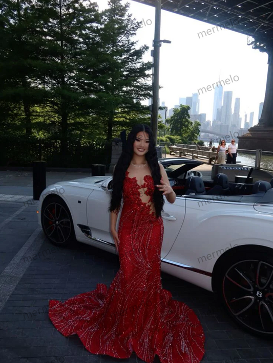 Sexy Red Prom Dress, Charming Prom Dress, Long Mermaid Prom Dress