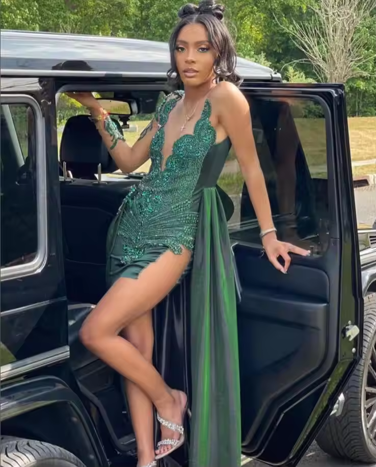 Emerald Green Short Prom Homecoming Dresses with Overskirt Sparkly Diamond Black Girl Birthday Gown vestidos de graduación