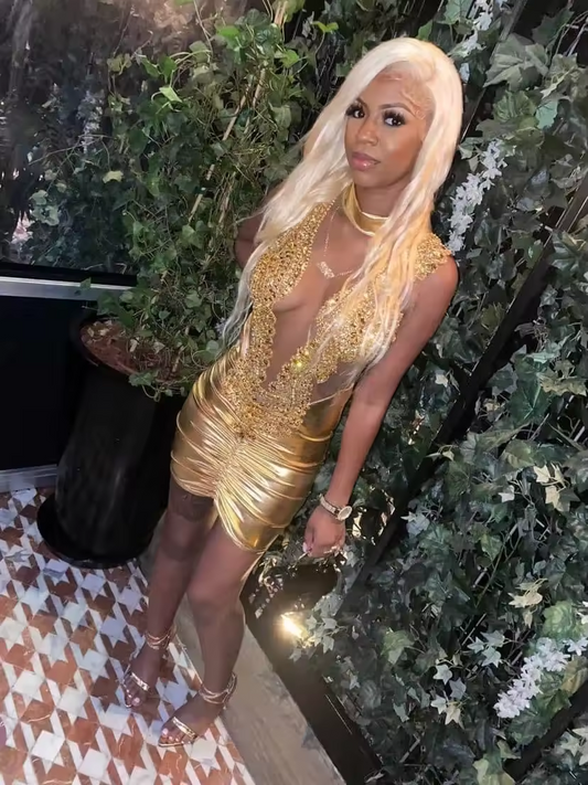 Gold Sheer Diamond Short Prom Dresses Black Girls Birthday Party Dresses Beaded African Cocktail Dresses Homecoming Customized