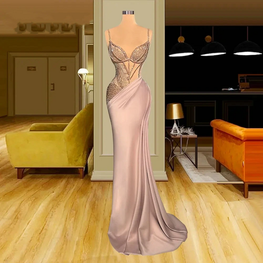Pink Graceful Prom Dresses Floor Length Evening Robes For Formal Party Spaghetti Straps Sweetheart Gowns Vestidos De Gala