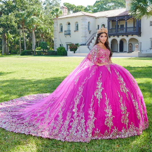 Pink Quinceanera Dresses Gold Lace Appliques Mexican Ball Gown Prom Party Dress Vestidos Butantes 15 anos