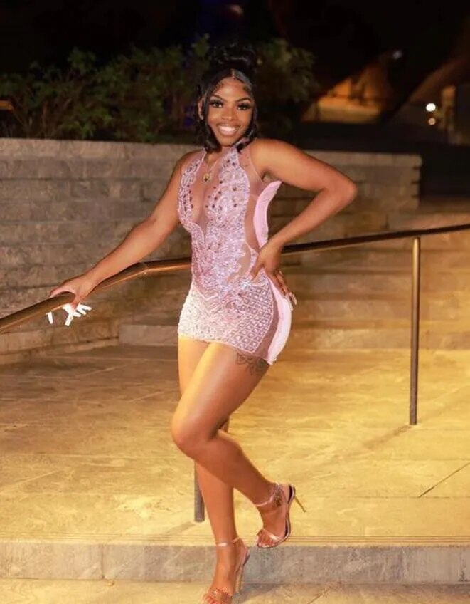Pink Sparkly Short Prom Homecoming Dresses for Black Girl Luxury Diamond Crystal Birthday Gala Gown robe de bal rose
