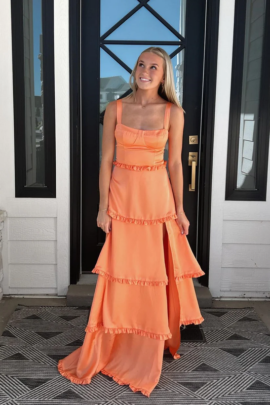 Prom Dresses Spaghetti Side Split Lace up Closure Ruffles Tiered Graduation Matric Dance Party Gowns Customized