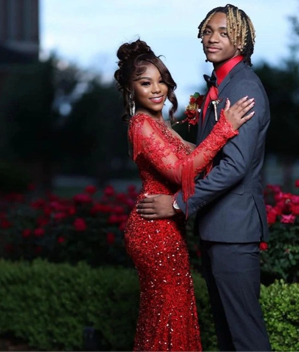 Red One Shoulder Long Sleeve Sequin Mermaid Prom Dresses Beaded Appliques Birthday Dress For Black Girl Luxury 2024 Cocktail