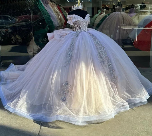 Quinceanera Dress Lace Applique Sequins Beading Mexican Sweet 16 Vestidos De XV 15 Anos Ball Gowns