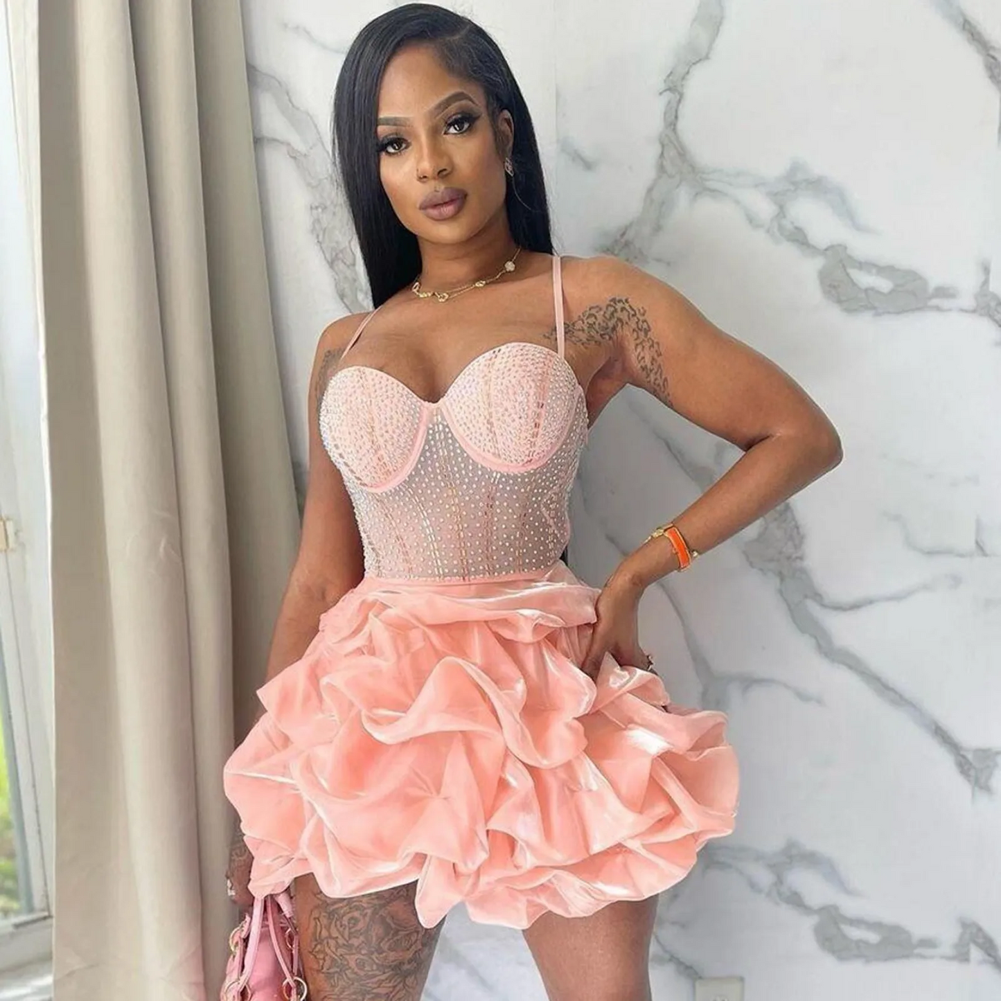 New Women Summer Strap Mesh Patchwork Diamonds Sexy Party Ball Gown Dresses 2024 Fashion Rhinestone Night Club Cake Dress White