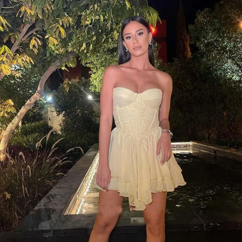 Sexy Sweetheart Mini Chiffon Prom Party Dresses Summer Beach Cocktail Dress Arabic Lady Evening Formal Gowns 2024
