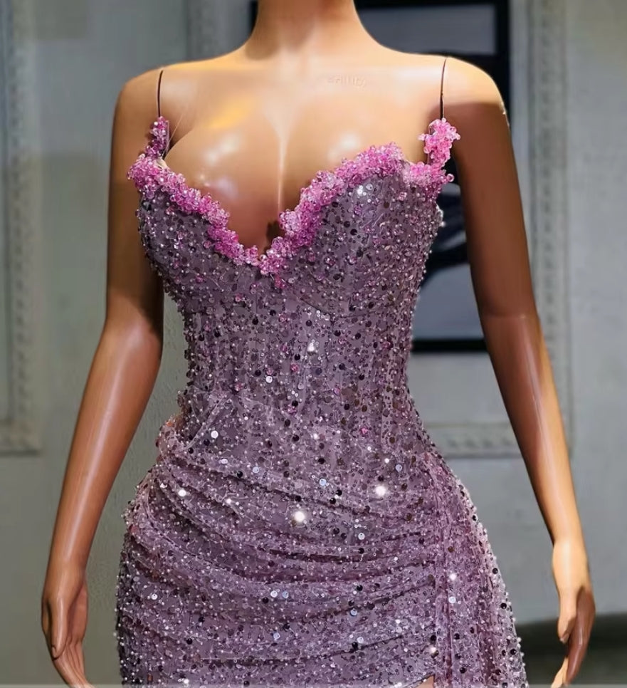 Light Purple Beaded Sweetheart High Split Aso Ebi Luxury Evening Dresses For Wedding Mermaid Prom Dresses Elegant Gowns