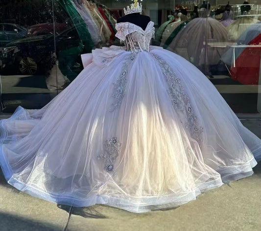 Quinceanera Dress Lace Applique Sequins Beading Mexican Sweet 16 Vestidos De XV 15 Anos Ball Gowns
