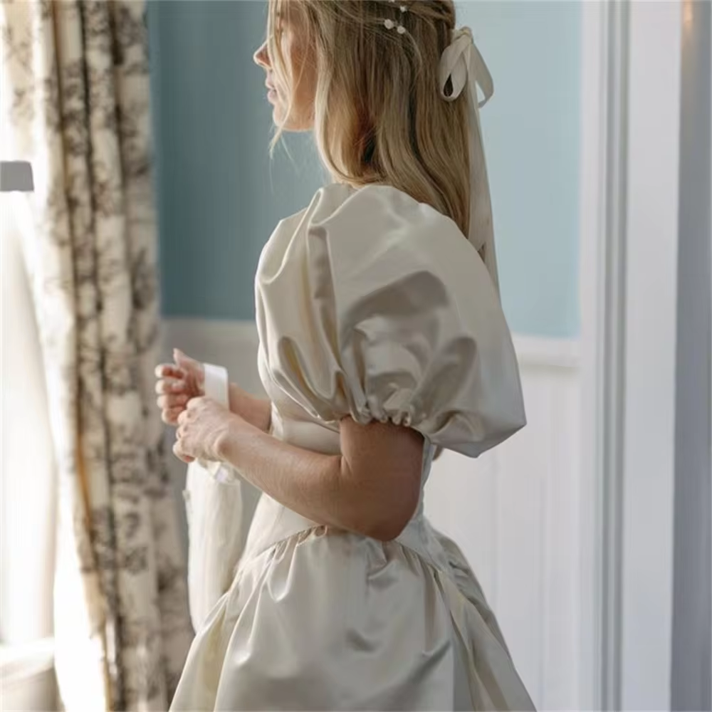 Puffy Sleeves Square Collar Mini Bride Dress Ball Gown For Wedding Party Custom Made Vestido De Novia