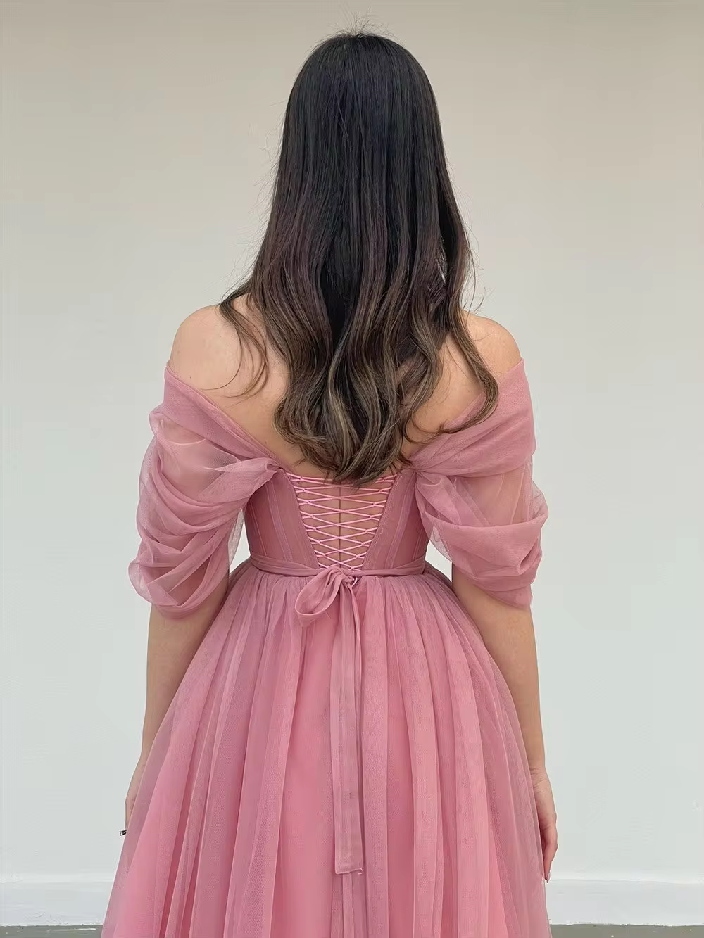 Dusty Pink Off The Shoulder Pleat Sweethart Tulle A Line Prom Dresses Custom Made Formal Bridal Grown 2024 Homecoming Wear