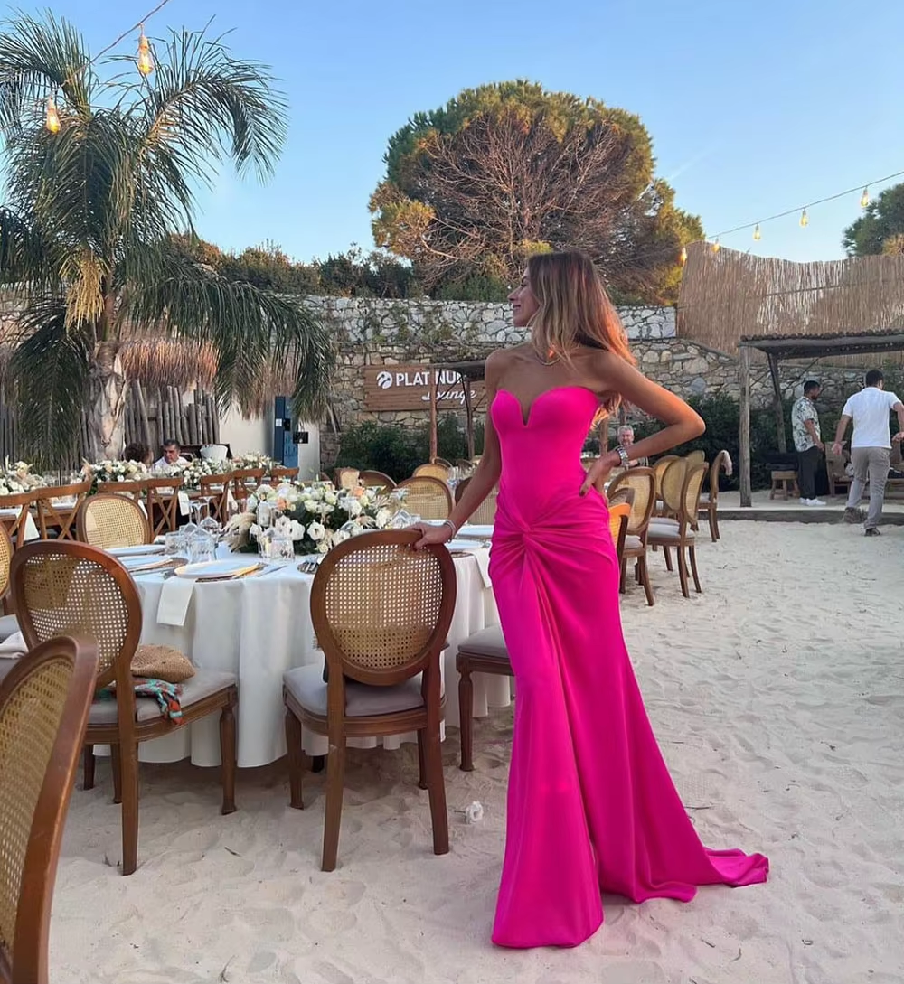 Fuchsia Mermaid Prom Dresses Side Split Evening Gown Woman Pleats Elegant Party Dress Beach Wedding Guest Dress