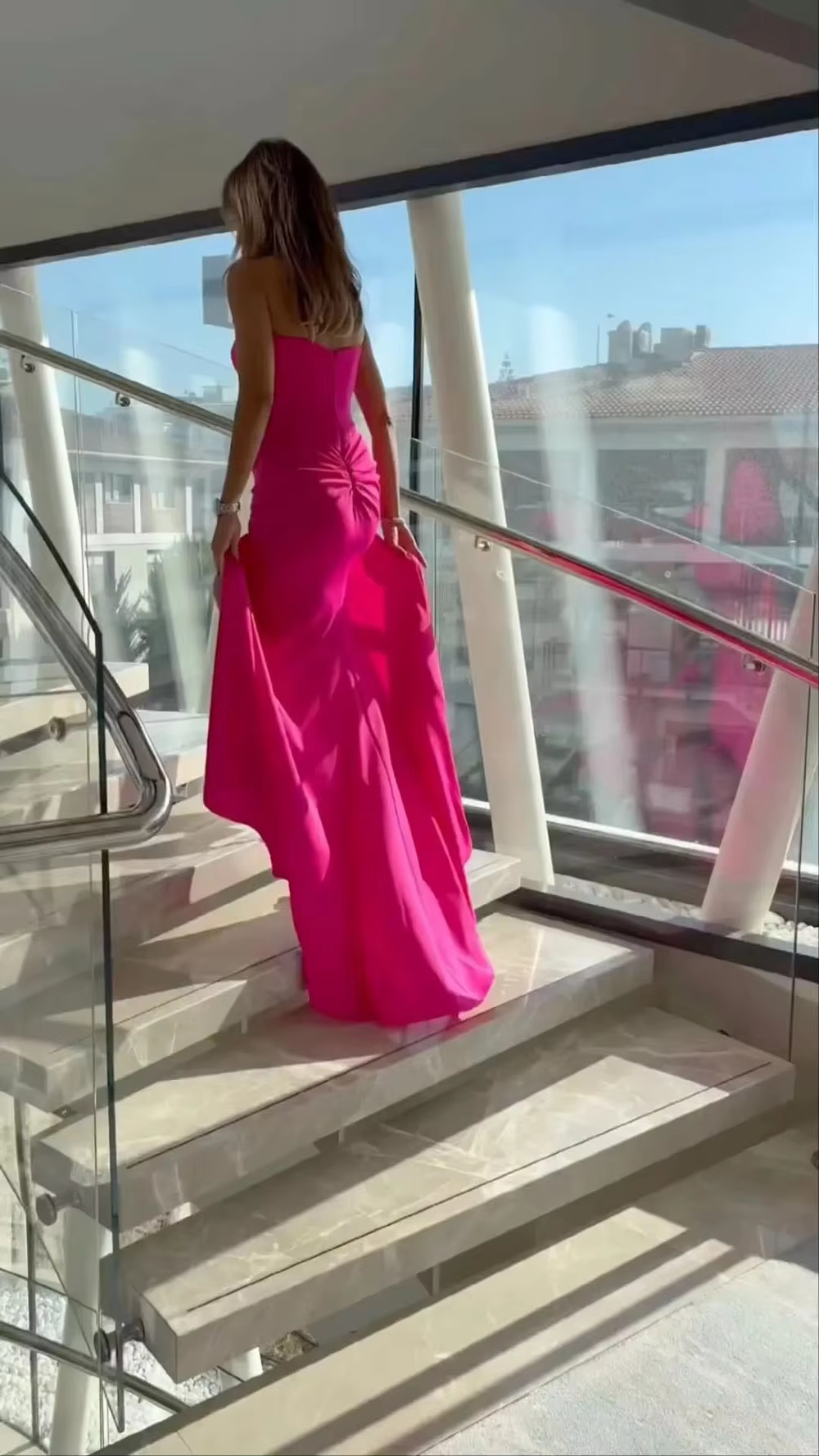 Fuchsia Mermaid Prom Dresses Side Split Evening Gown Woman Pleats Elegant Party Dress Beach Wedding Guest Dress