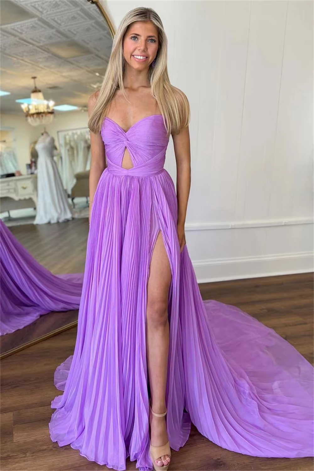 Chiffon Sweetheart Design Bridesmaid Dresses With Split Formal Evening Dress Pleated Corset Sleeveless Ball Gowns