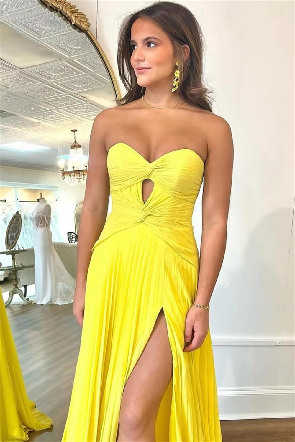 Chiffon Sweetheart Design Bridesmaid Dresses With Split Formal Evening Dress Pleated Corset Sleeveless Ball Gowns