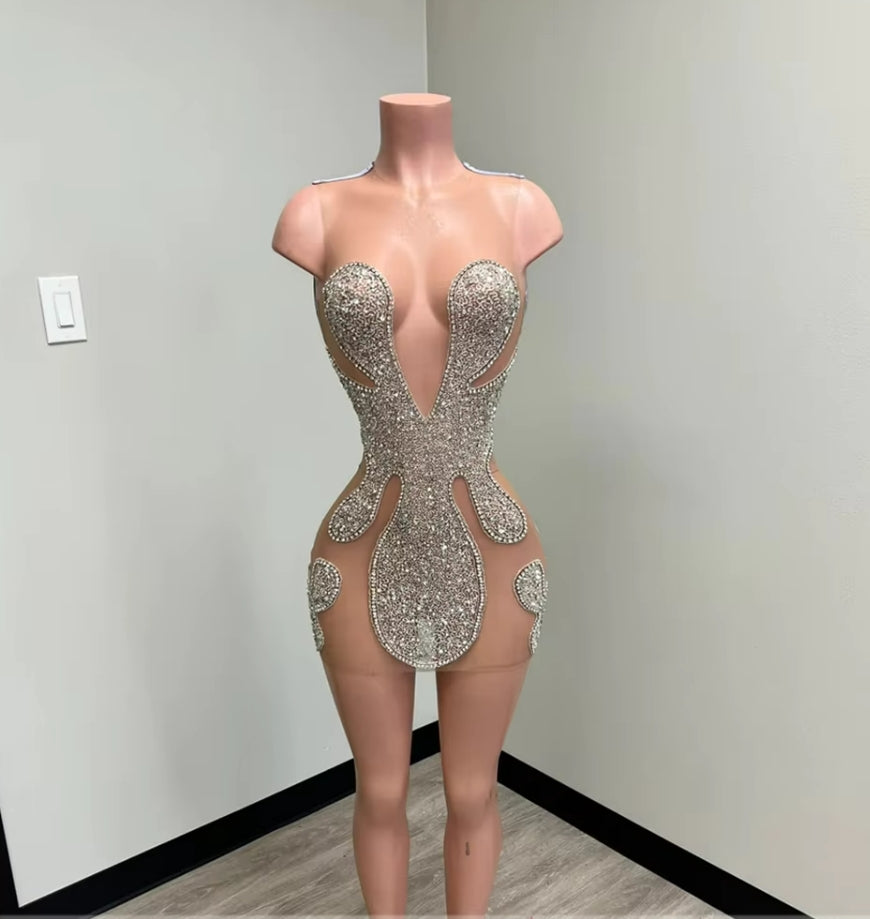 Hot Sliver Beading Mermaid Prom Dresses Black Girls See Thru Dress For Birthday Party Sexy Cocktail Gowns African O Neck robe