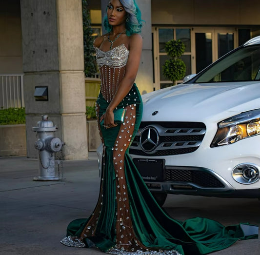 Sexy Rhinestones Beaded Dark Green Mermaid Crystal Beading Prom Dresses Luxury Designer Party Black Girls Bespoke robe de bal