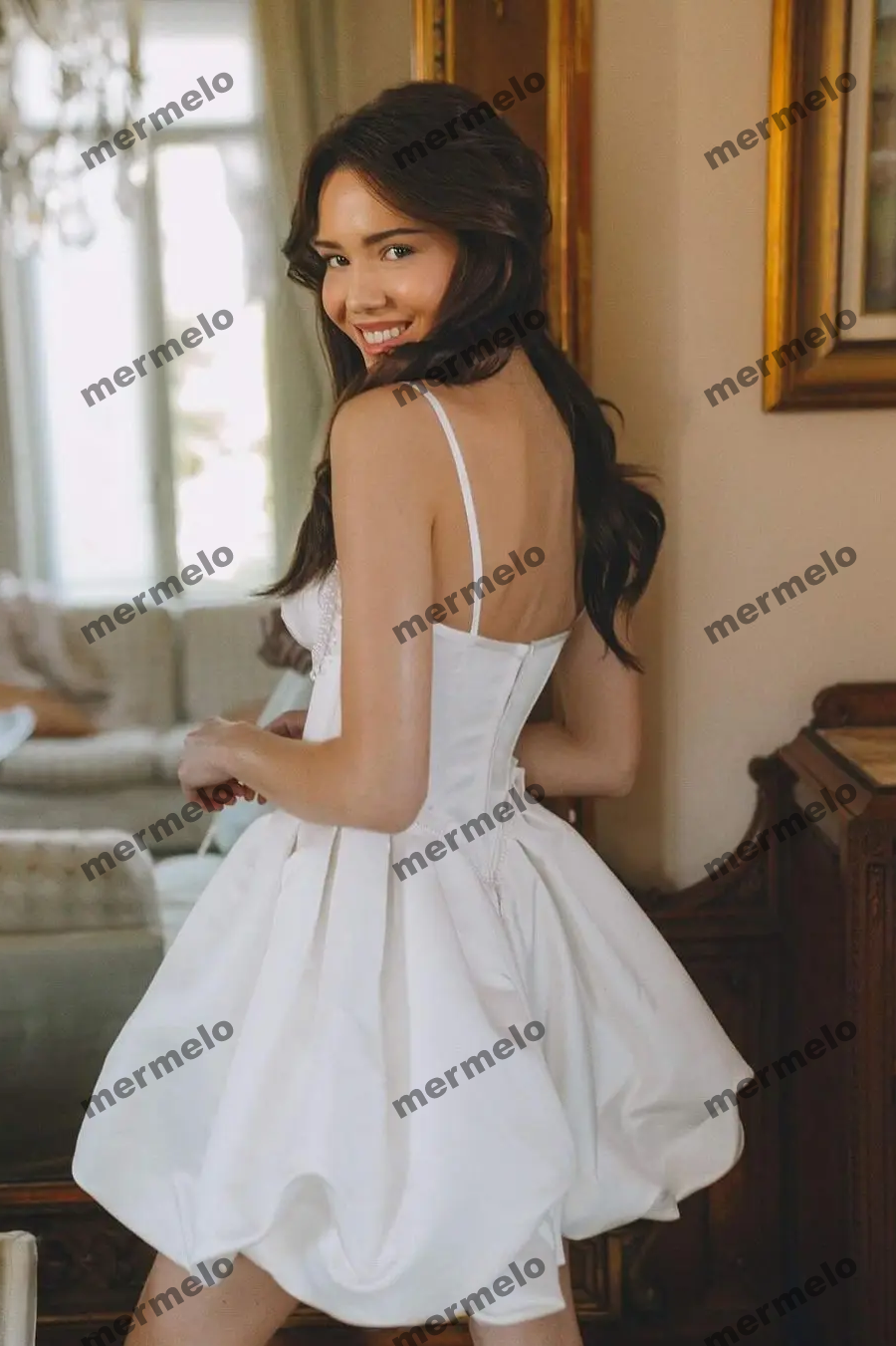 Cute White Short Bridal Dress with Pearls Bubble Skirt A Line Short Party Dresses Sweetheart Mini Length Wedding Bride Dress