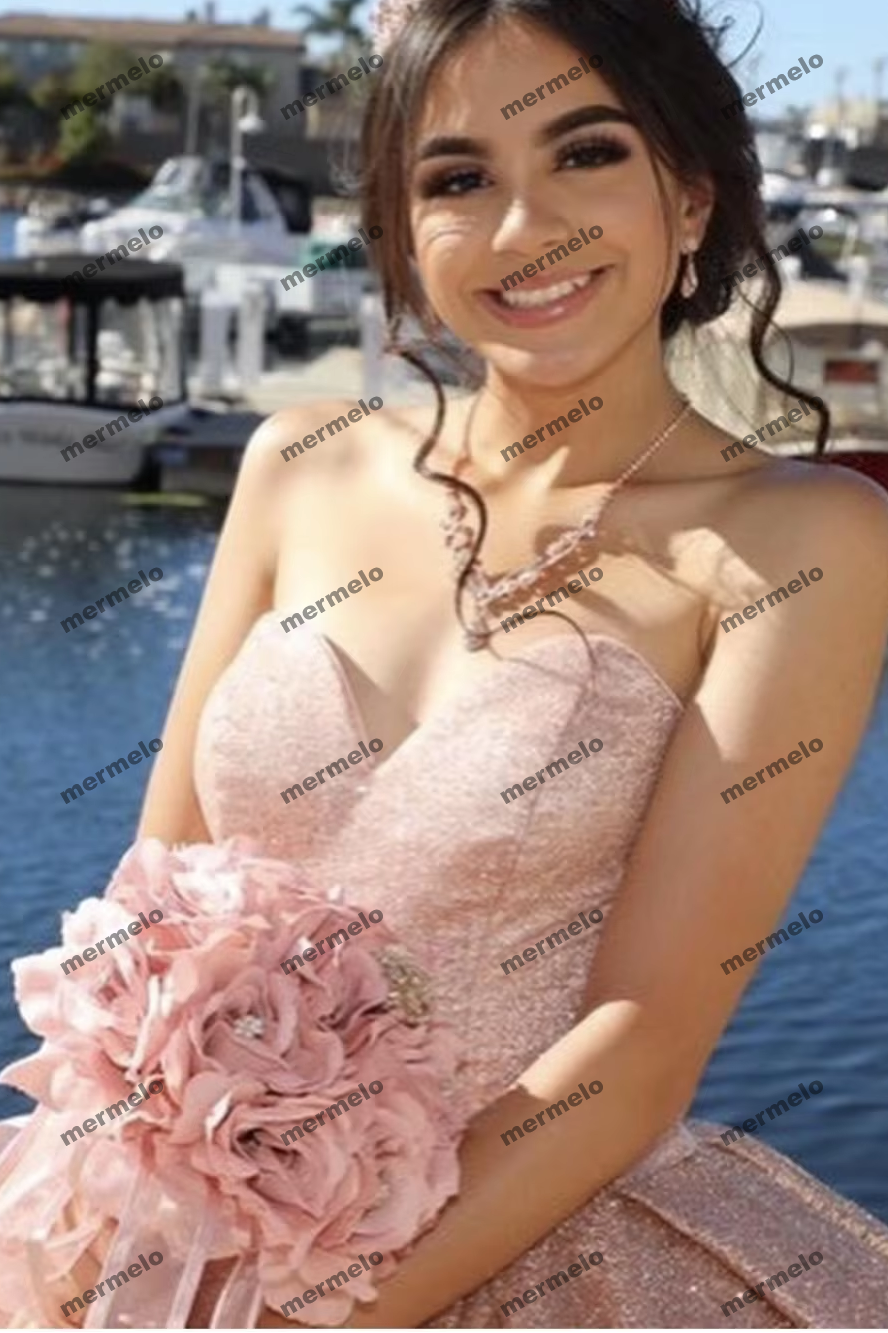 Rose Gold Quinceanera Dresses Sweetheart Sequins Sweet 15 16 Dress